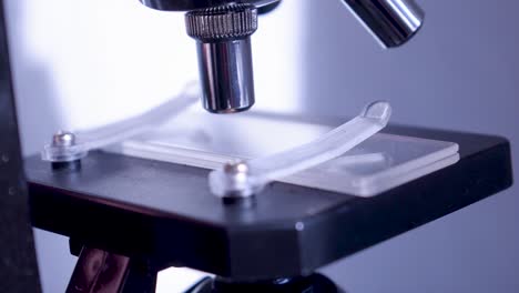 primer plano de la calibración de la muestra en el microscopio