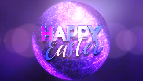 Happy-Easter-with-disco-purple-ball-and-light-in-80s-style