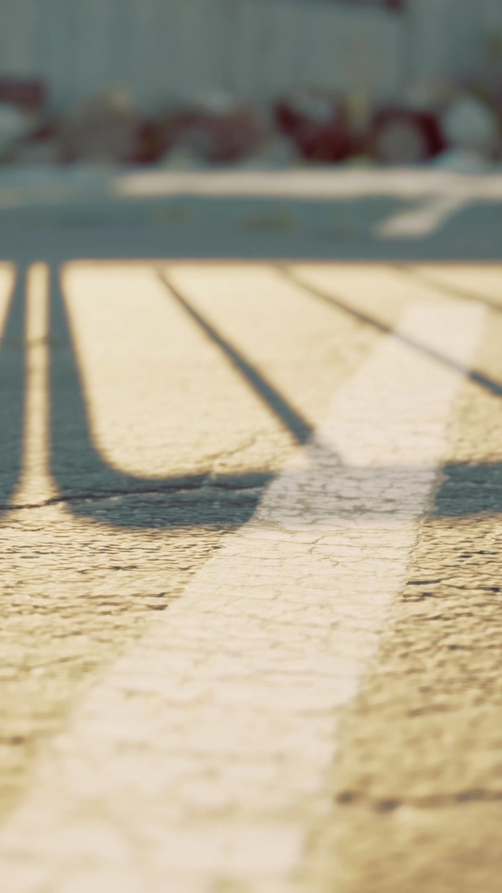 Shadow on the pavement during sunset at a city street