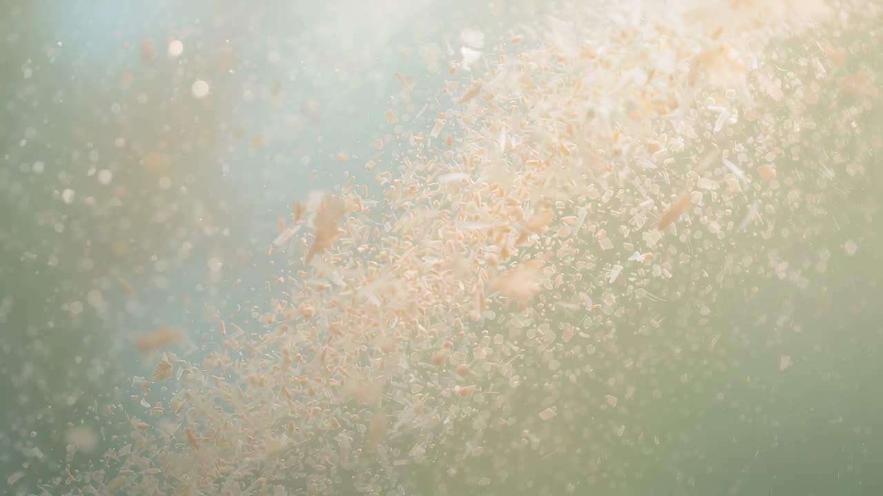 緑色に光る水中を、小さなプランクトンとエビを巻き上げながら斜めに立ち上る水流の筋。