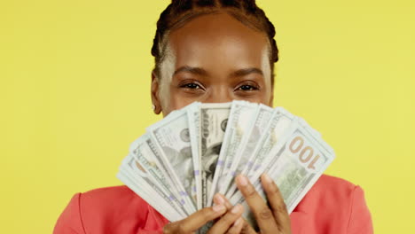 portrait, black woman and money fan