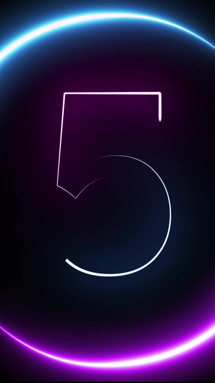 Animation of countdown and neon circles on black background