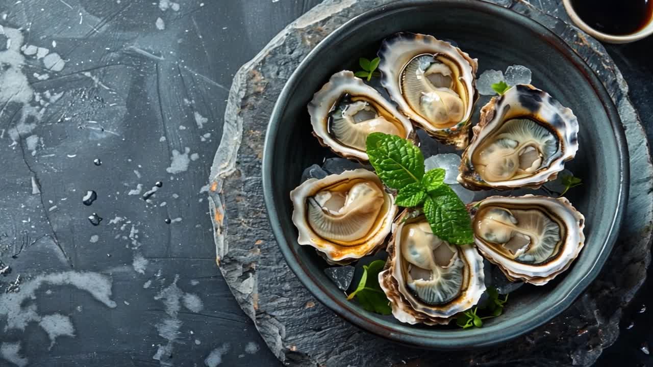Fresh Oysters on Ice with Mint