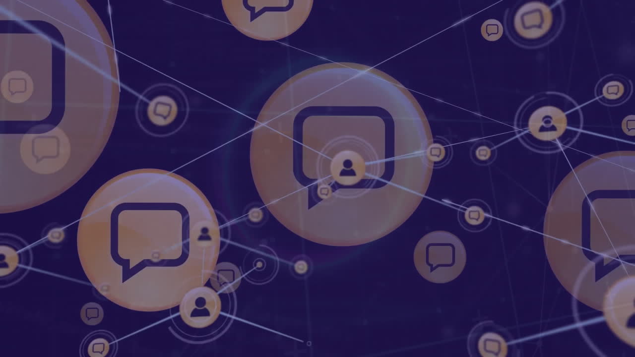 검은색 배경에 아이콘으로 연결 네트워크의 애니메이션