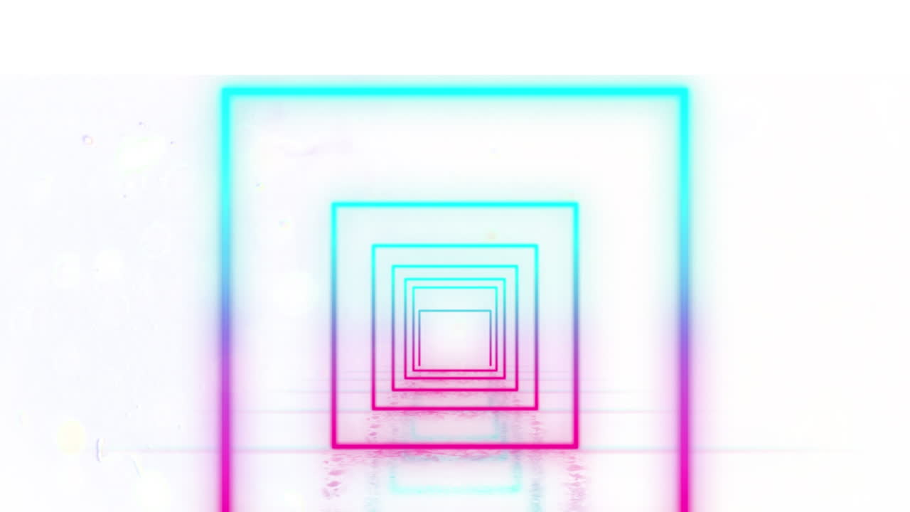 백색 배경 위에 움직이는 네온 사각형의 애니메이션