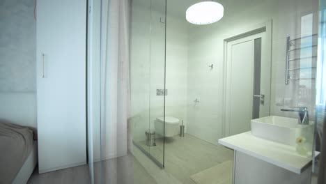 modern minimalist white bathroom interior