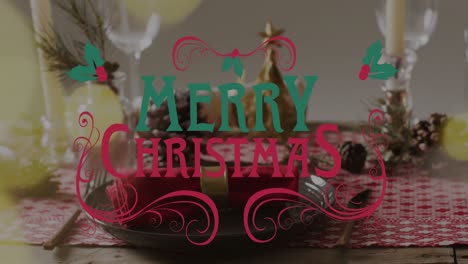 Animation-of-christmas-greetings-text-over-christmas-place-setting