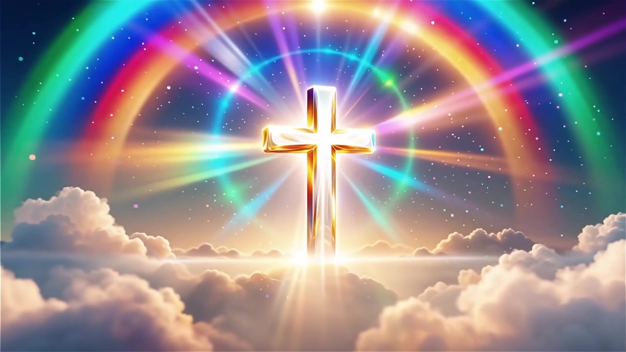 Cruz Cristiana con Luz Celestial, Fondo para Adoración.