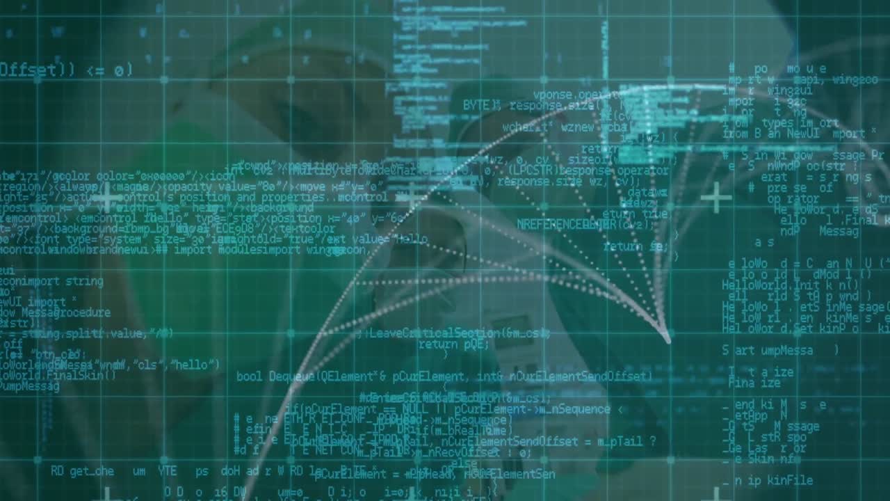 Animation of digital screen with biological data on green background