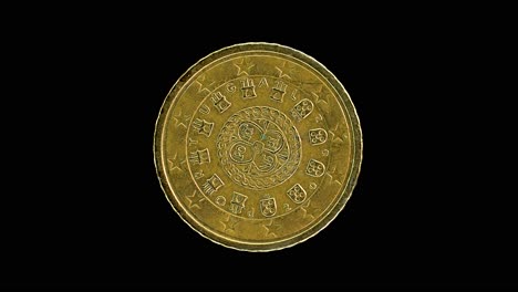 portugal 2002 50 cent obverse with royal seal and coat of arms design rotating on black background