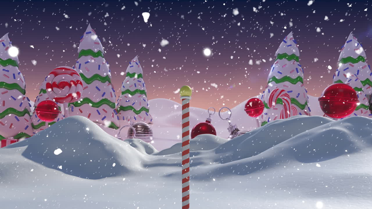 크리스마스 겨울 풍경 위에 내리는 눈의 애니메이션