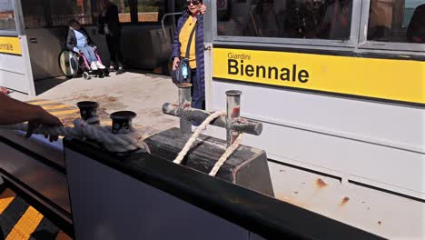 boat dock at giardini biennale in venice, italy
