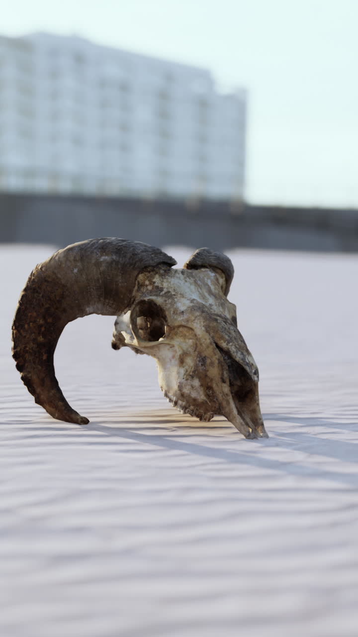 близкий взгляд на череп барана в пустыне