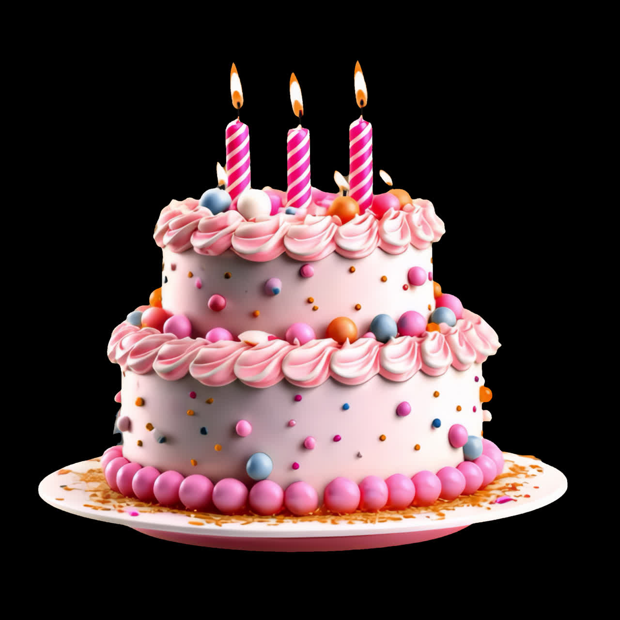 Colorful birthday cake delight animation isolated asset, transparent 4K video, alpha channel, ProRes