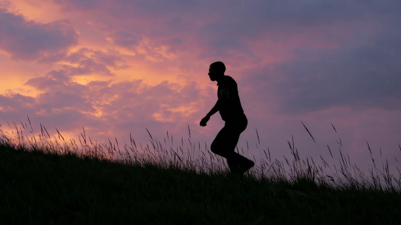 Man Walking on a Hill at Sunset