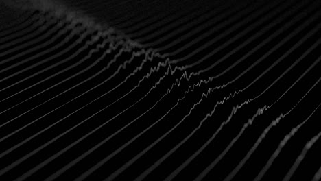 white lines forming distorted field visualization on black background. abstract cg 3d animation, isometric, with depth of field effect.