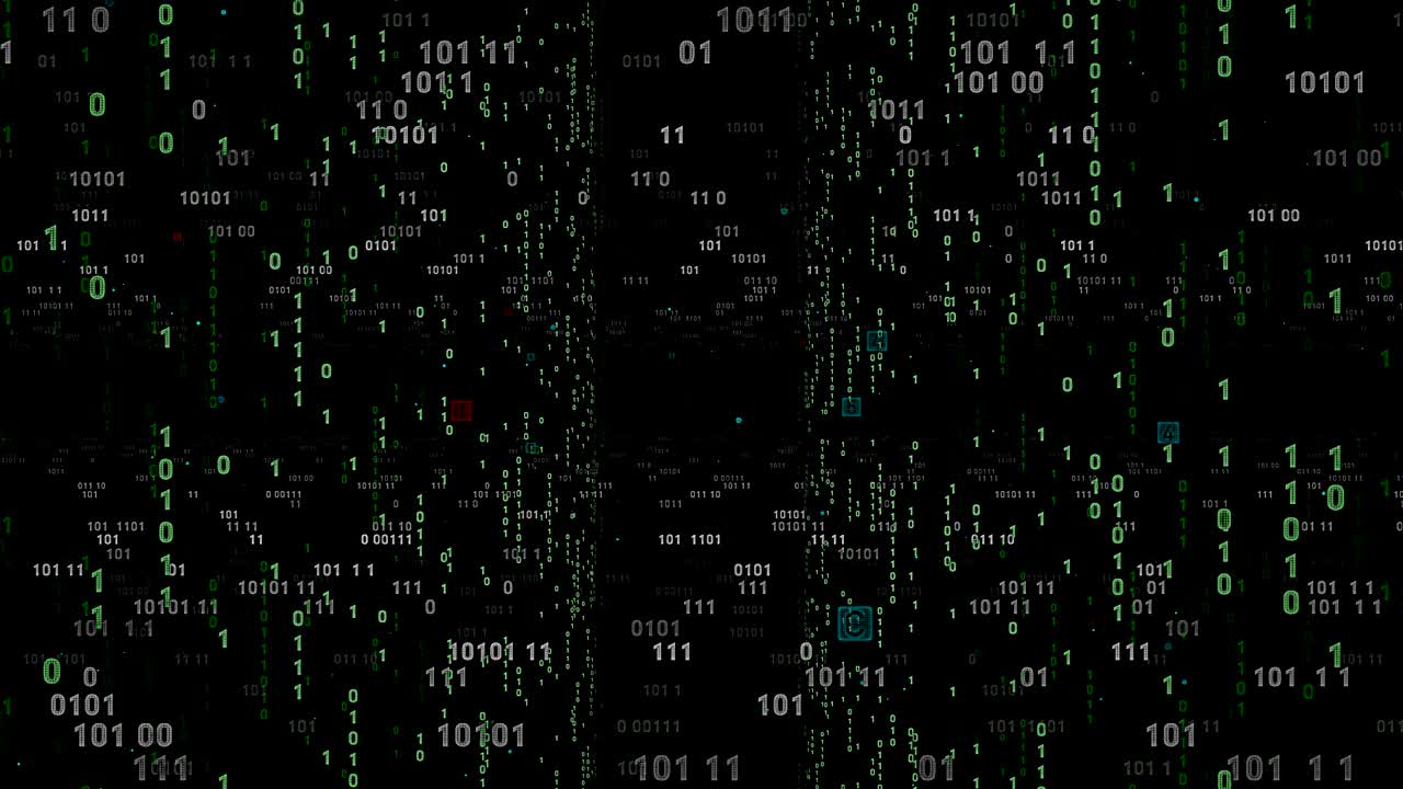 Digital fly binary code background loop. Data binary code network. 4K loop animation. Green version.