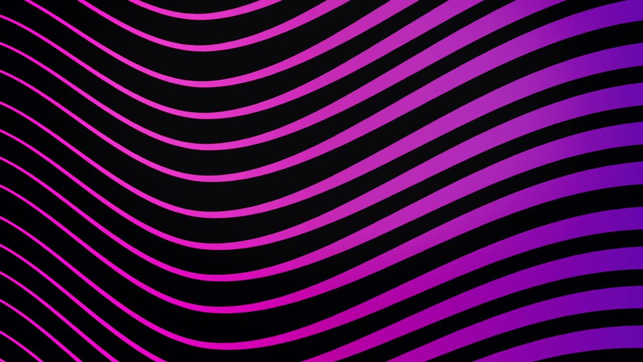 Abstract colorful background with black and lilac waves flowing slowly, seamless loop. Animation. Bright wavy lines moving endlessly