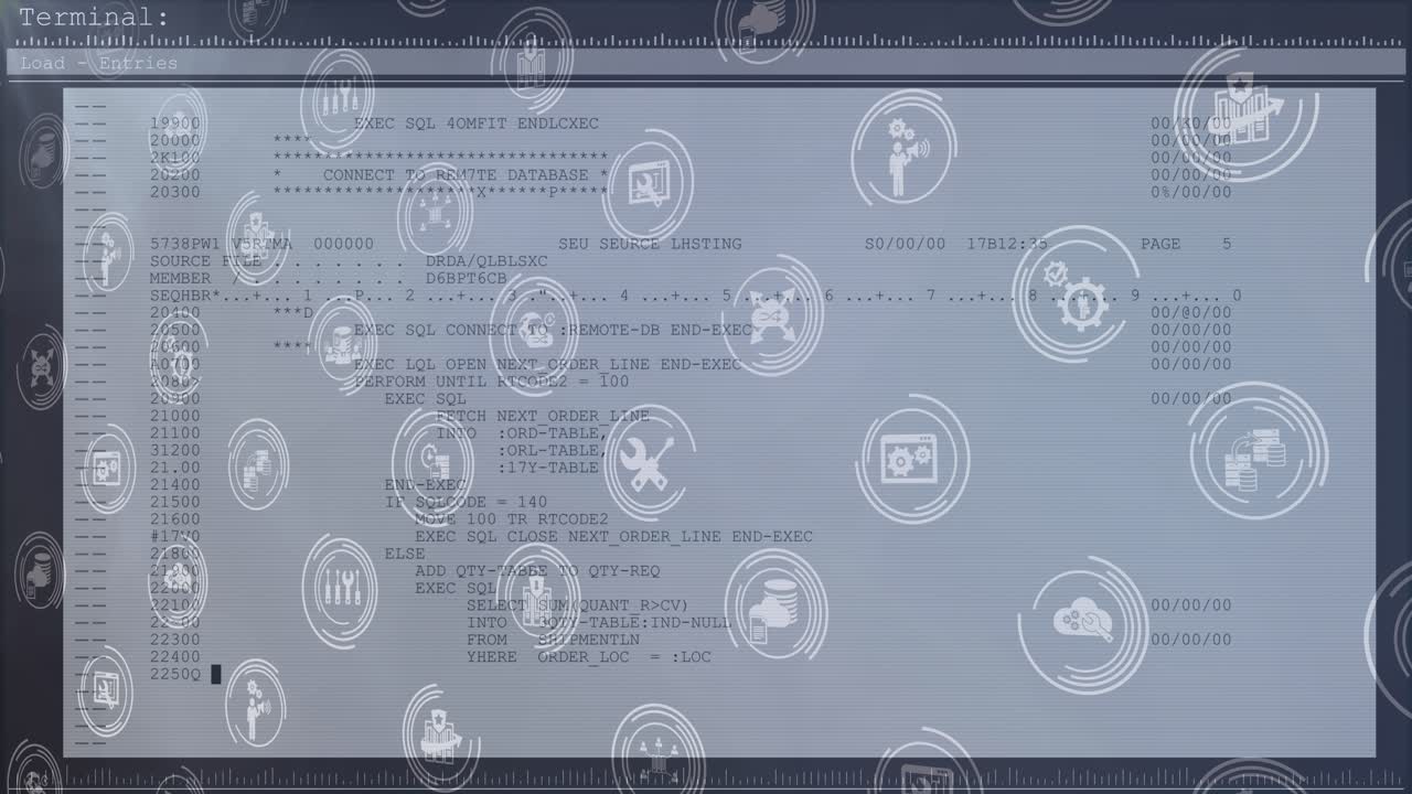 Animation of icons over data processing
