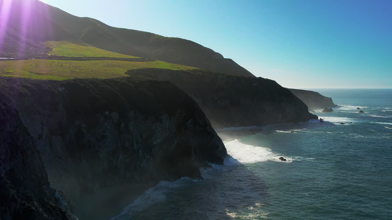 Drone shot of Waves Crashing on Scenic Coastline at Big Sur State park off Pacific Coast Highway in California 13