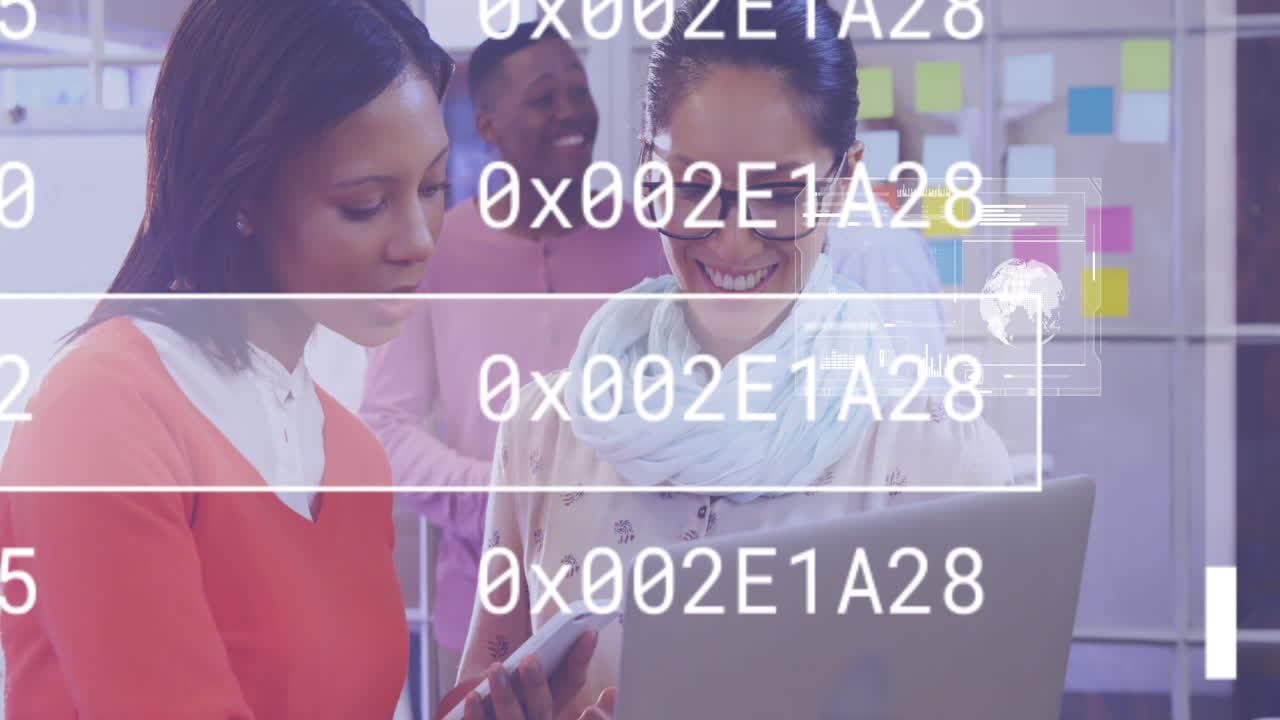 animación del procesamiento de datos sobre diversas personas de negocios en la oficina