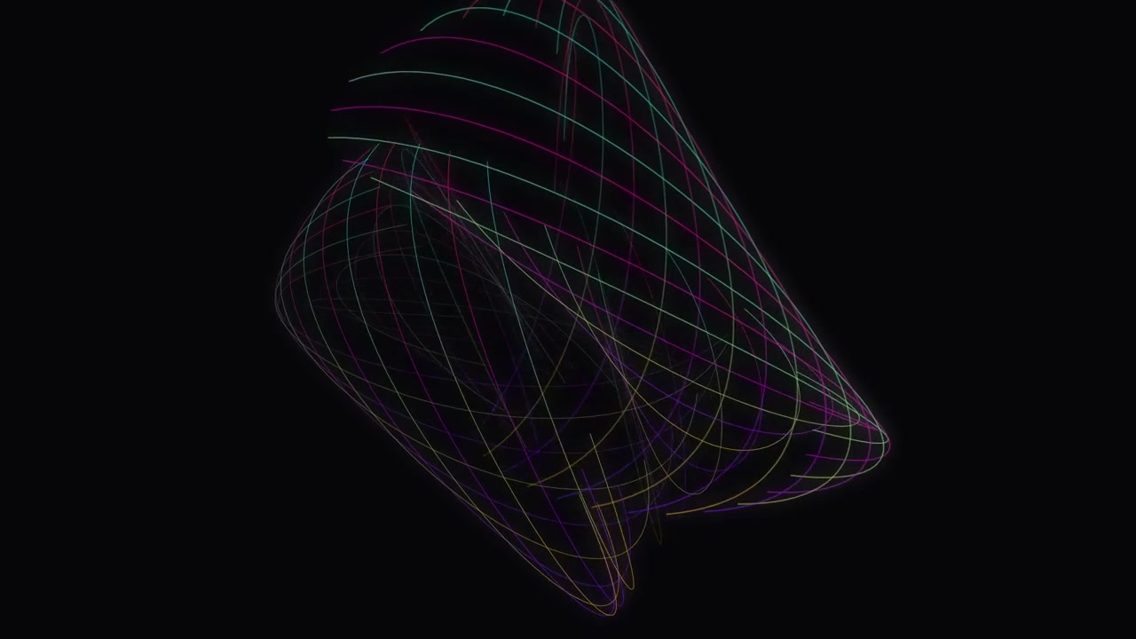 Abstract Neon Geometric Lines Rotating on Black Background