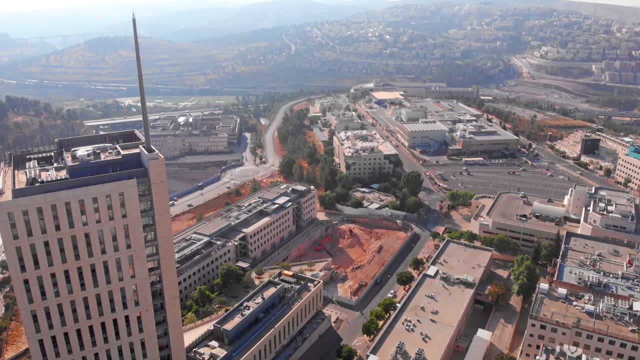 Top building with large antena , Jerusalem Mount Hotzvim Aerial