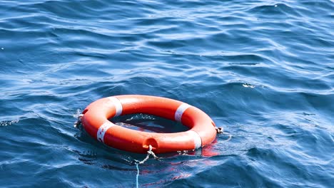 a lifebuoy drifts on the ocean surface in phuket, thailand, captured in bright daylight with gentle water movement