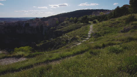 Beautiful-Countryside-European-Landscape-in-Cuenca,-Spain---Establishing-Panning-SHot