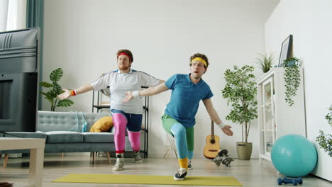 two men doing a funny retro home workout