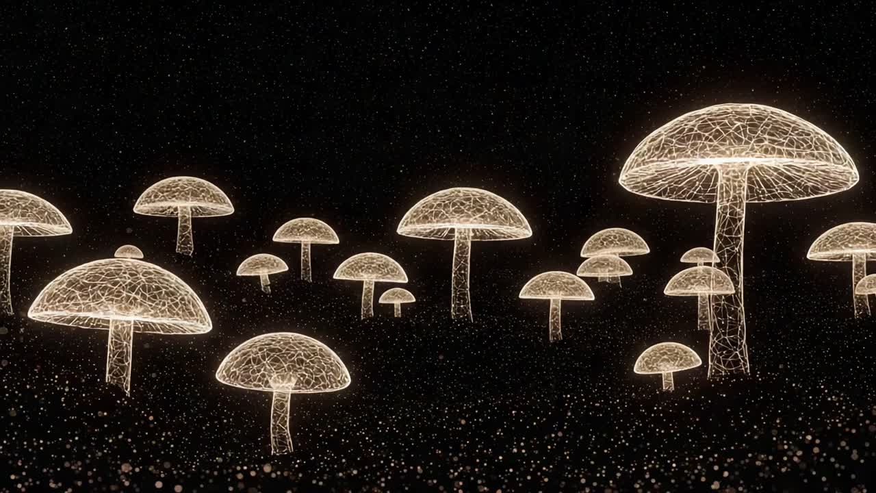 A Captivating Display of Enchanted Mushrooms Illuminated by Starry Lights, Creating a Dreamlike Terrain of Luminous Fantasies and Mystical Beauty