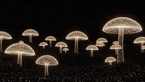 a captivating display of enchanted mushrooms illuminated by starry lights, creating a dreamlike terrain of luminous fantasies and mystical beauty