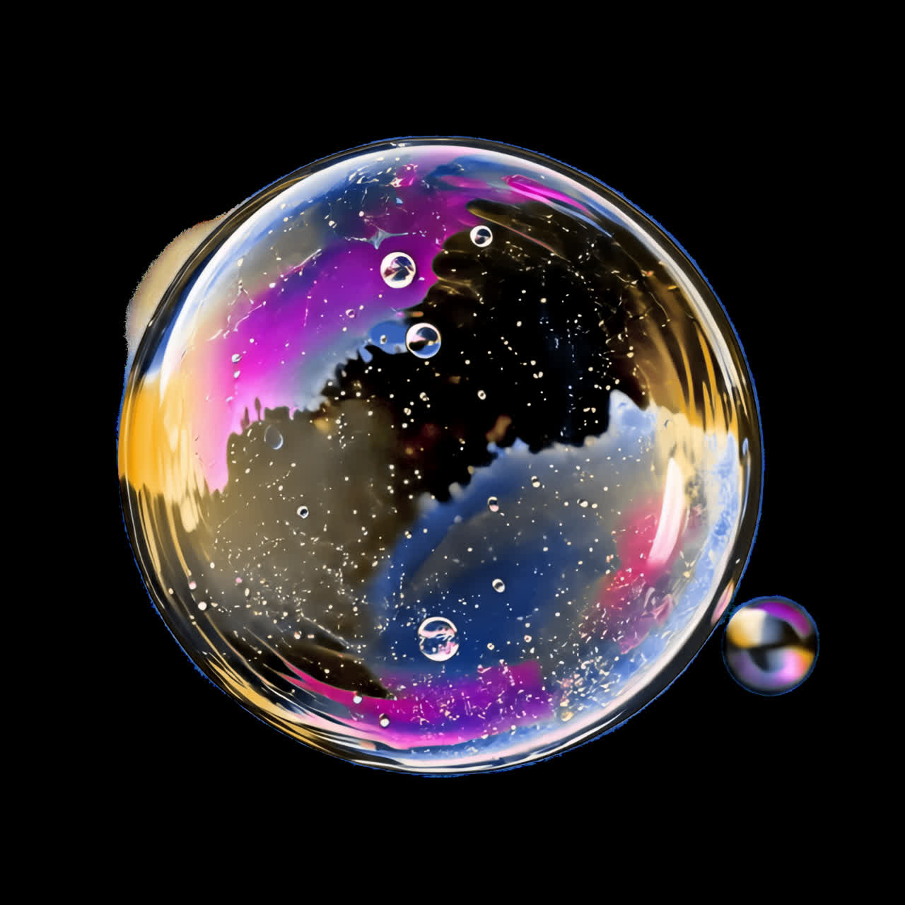 Colorful reflective soap bubble animation isolated asset, transparent 4K video, alpha channel