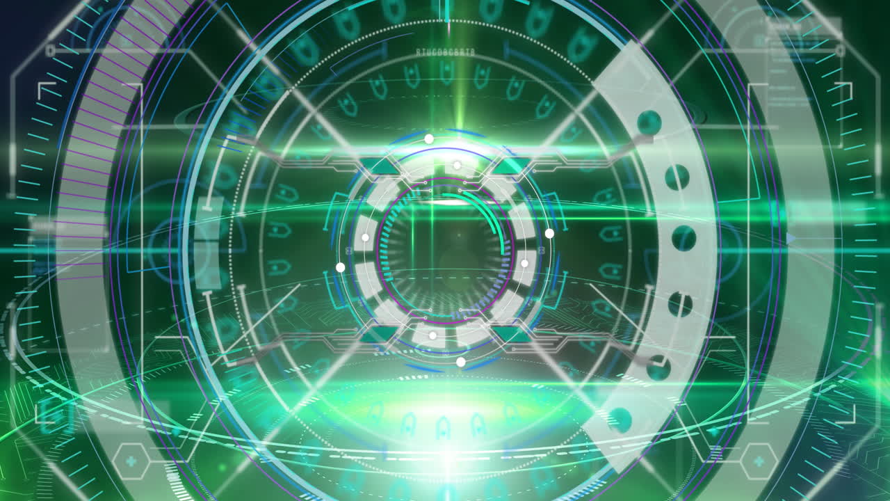 녹색 배경에 대한 범위 스캔과 데이터 처리의 애니메이션