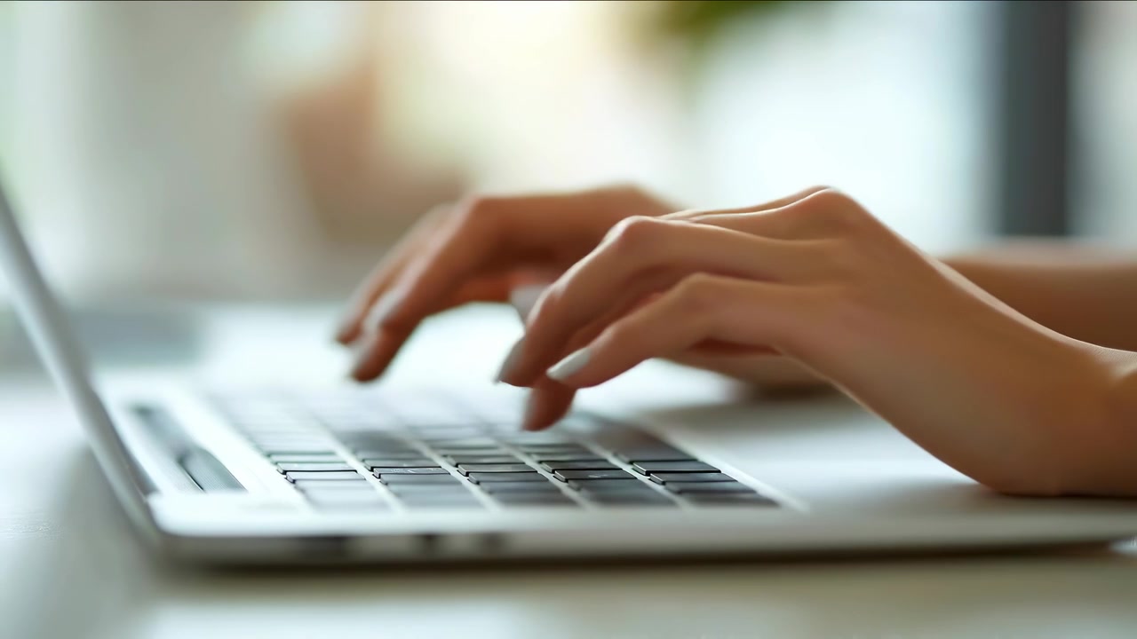 Primo piano di donna che digita sulla tastiera del laptop