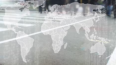 animation of people walking over world map