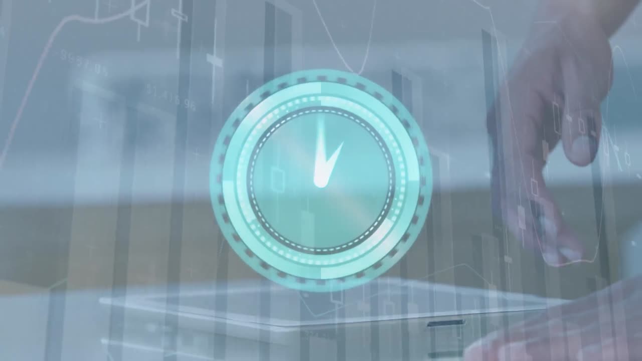 태블릿을 사용하여 손을 통해 시계와 금융 데이터 처리의 애니메이션