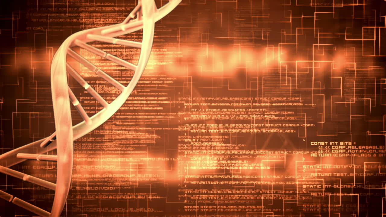 Orange DNA helix with flying text