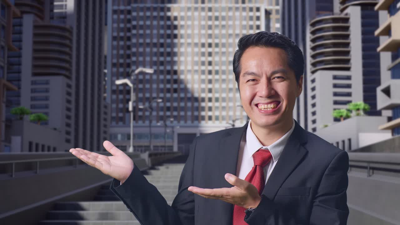 도시 환경에서 프레젠테이션을 하는 사업가