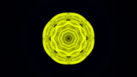 animación abstracta de formas geométricas que giran en caleidoscopio sobre el fondo negro. animación. caleidoscope hipnótico con movimiento fractal de colores