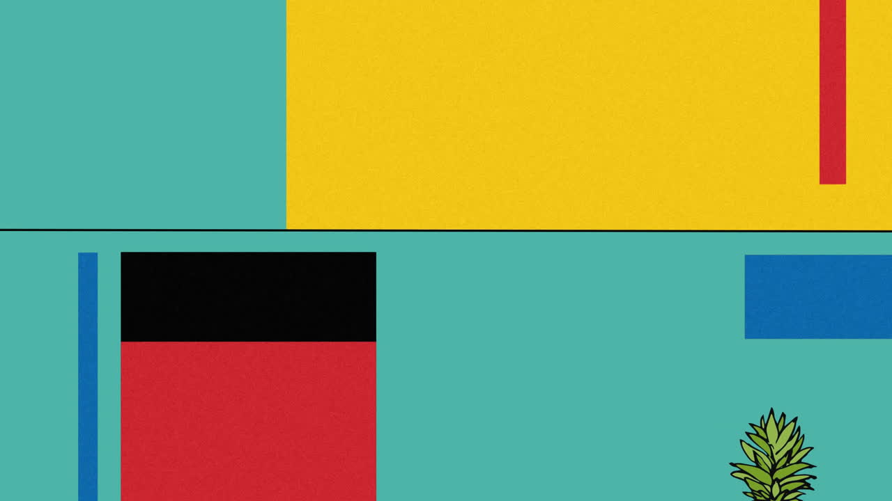 animación de piña y formas coloridas sobre fondo verde