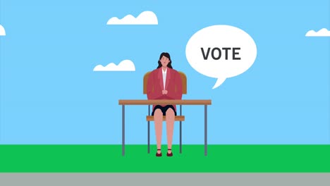businesswoman with speech bubble in desk
