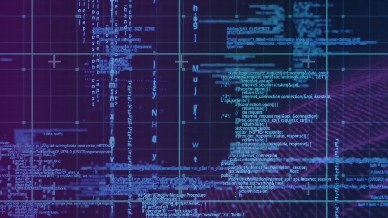 Animation of data processing over violet background
