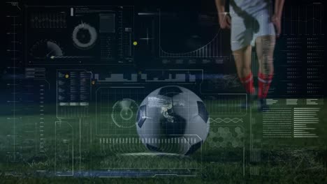 animación del procesamiento de datos sobre un jugador de fútbol caucásico