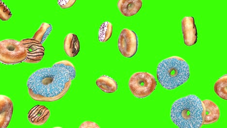 las rosquillas que caen en una pantalla verde