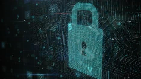 procesamiento de datos de ciberseguridad contra el icono de candado de seguridad y las conexiones de microprocesador