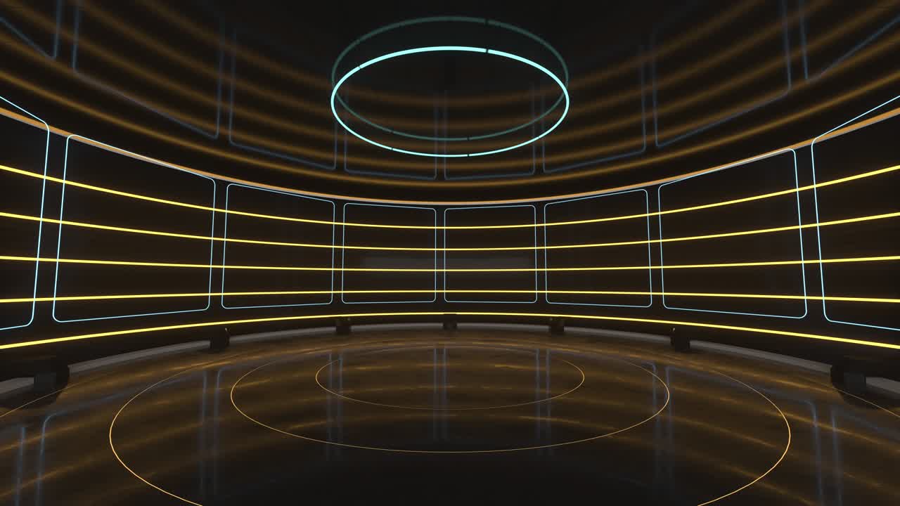 rotación en bucle de la sala redonda creativa, sala de presentación vacía, renderización en 3d.