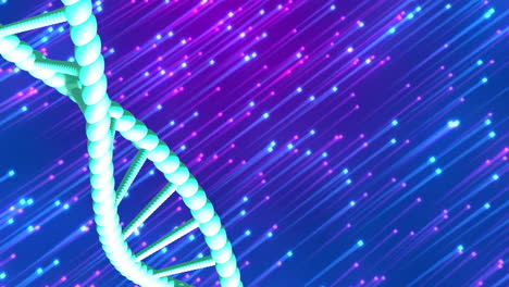 animation of dna strand spinning with copy space over blue and black background