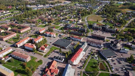 bird's eye view of the quiet and peaceful town of malung at daytime in dalarna county, sweden