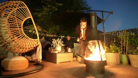garden furniture, friendship family nighttime scene, warming firepit